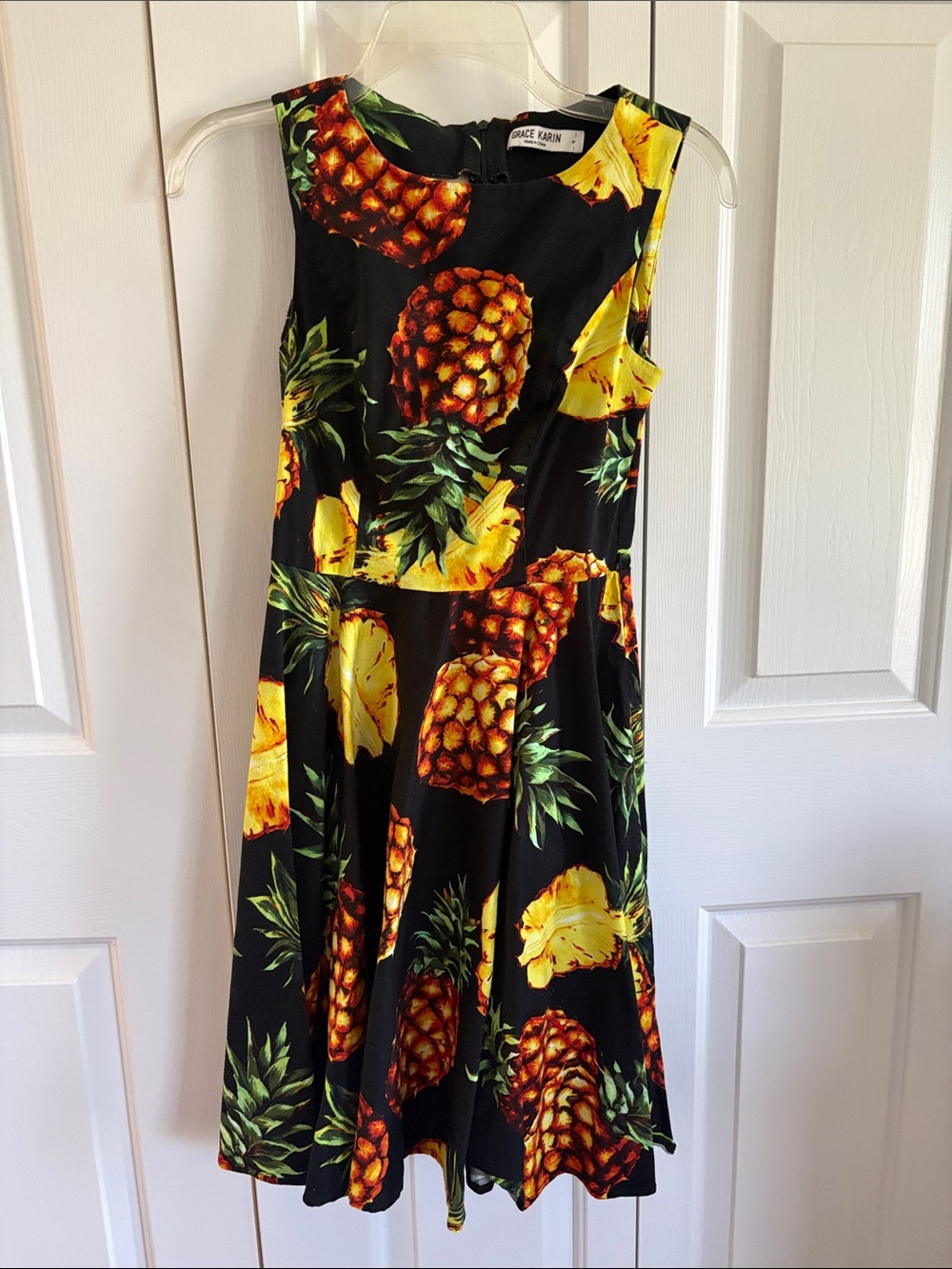 Grace Karin Black Dress with Yellow Pineapple Print